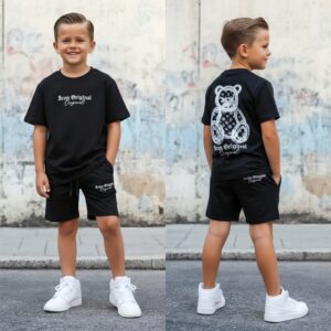 Icon Bear Original set zwart – jongens set met T-shirt en short (maat 104 t/m 164)