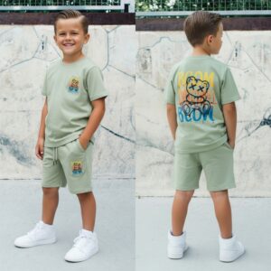 Icon Bear graffiti set groen – jongens set met T-shirt en short (maat 104 t/m 164)