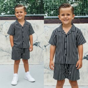 Icon Black Stripe Summer Set Zomerse jongens set zwart wit - 104 t/m 158
