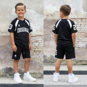 Icon Original sport set zwart – jongens set met T-shirt en short (maat 104 t/m 164)