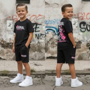 Icon Pink Rebel set – Jongens set zwart/roze – maat 104 t/m 164