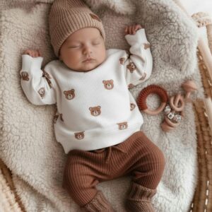 Baby rib beren setje | 2-delig longsleeve & broek | Maat 50/56 t/m 98/104