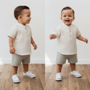 Nipperland beige jongens zomerset 6-24 maanden – neutrale baby set