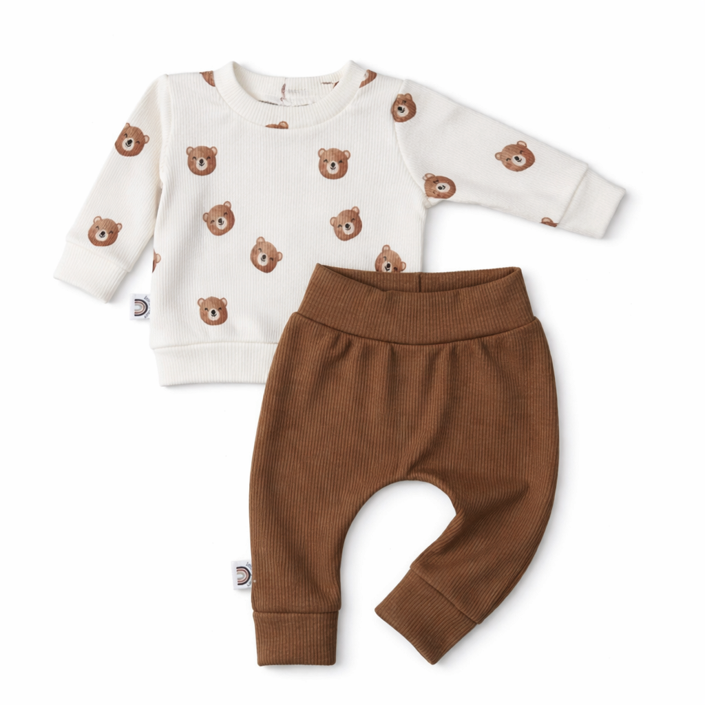 Baby rib beren setje | 2-delig longsleeve & broek | Maat 50/56 t/m 98/104 - Afbeelding 2