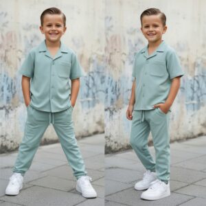 Soft Sage Summer Set - Zomerse Jongens Set van 100% Katoen