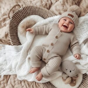 Gebreid boxpakje beige met knopen | Maat 56/62 | Zyzio & Zuzia