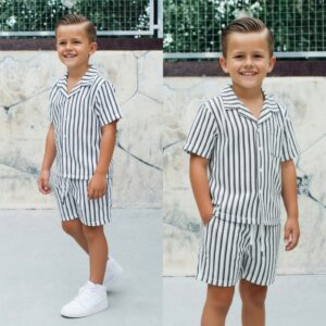 Icon White Stripe Summer Set Zomerse jongens set zwart wit - 104 t/m 158