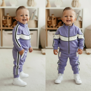 Jongens joggingpak paars wit | Sportieve set maat 56/62 t/m 98/104