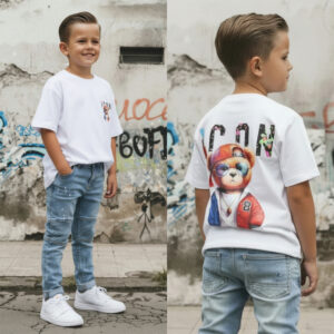 Jongens T-shirt wit print beer graffiti katoen – maat 98/104-158/164