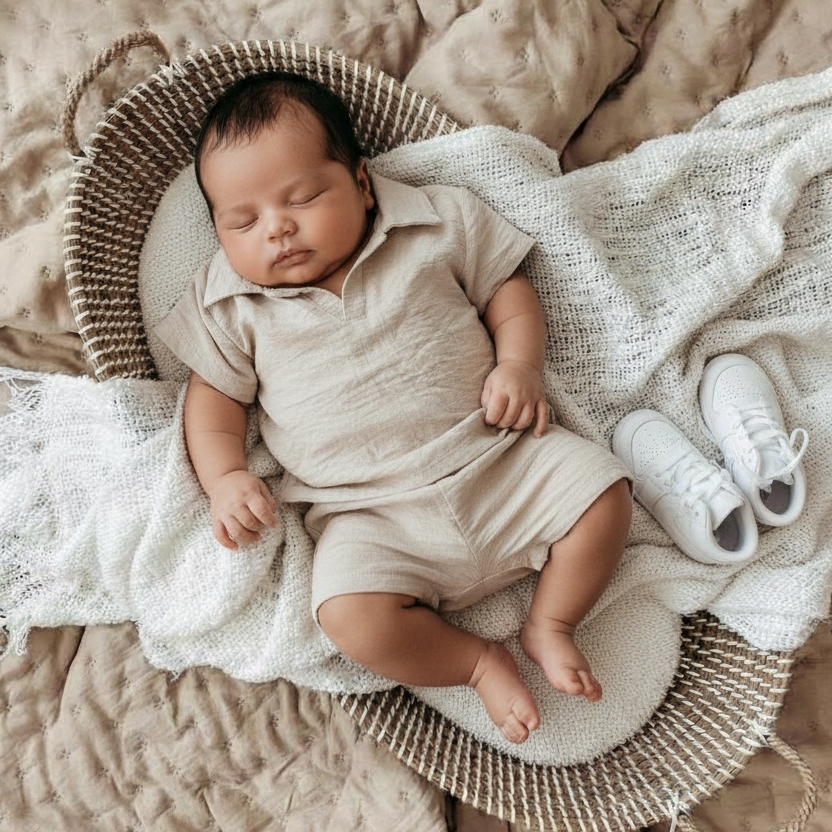 Jongens zomer set beige | Summer fit 2-delig maat 56/62 t/m 98/104 - Afbeelding 4