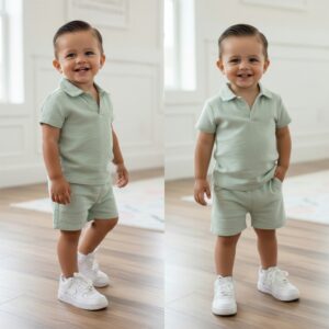 Jongens zomer set oud groen | 2-delige summer fit 56/62 t/m 98/104