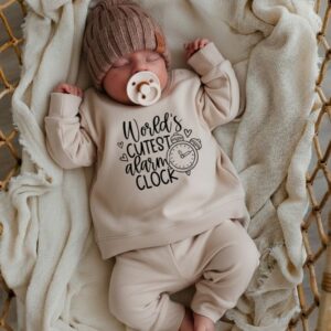 Unisex pyjama baby & kind World’s Cutest Alarmclock – 2-delig | Maat 56 t/m 110