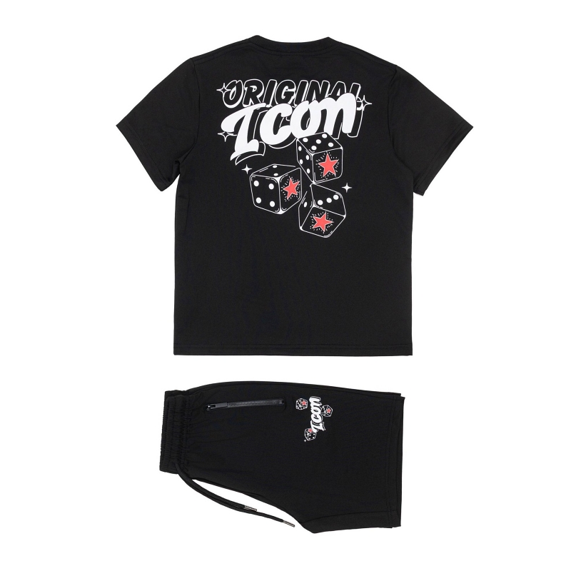 Icon Dice set jongens zwart – stoere T-shirt & short set maat 104 t/m 164 - Afbeelding 3